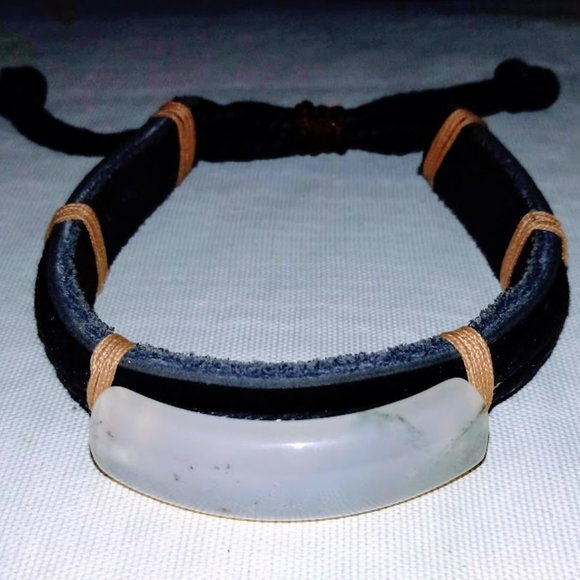 ππ²4/$20. Moonstone Leather Band Bracelet, Adjusts - Picture 3 of 4